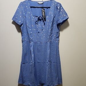 Printed Casual Square Neck Short Sleeve Fit and Flare Dress